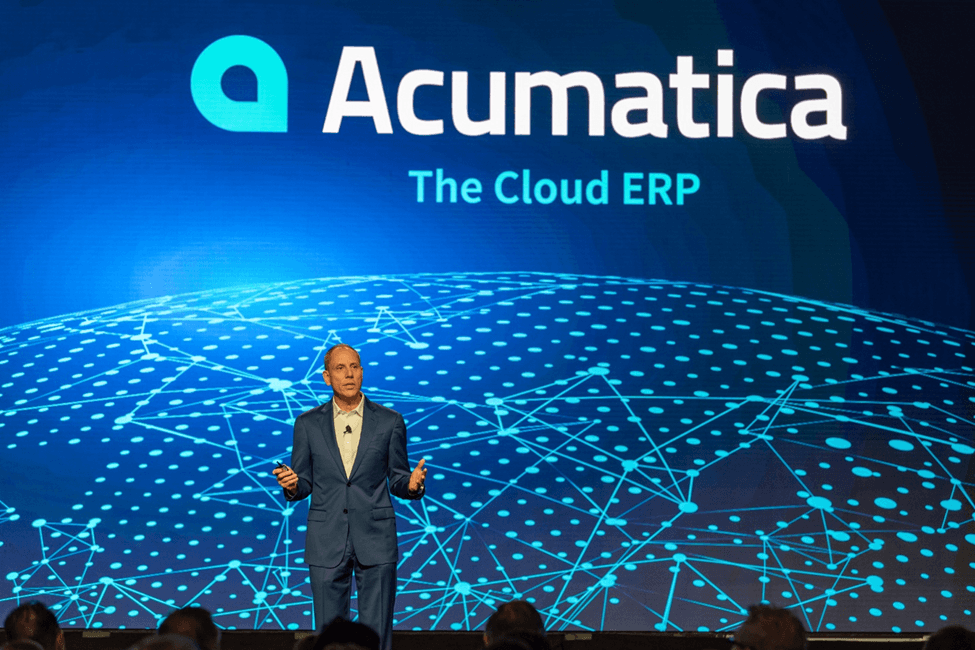 Acumatica CEO Jon Roskill onstage at Acumatica Summit 2019