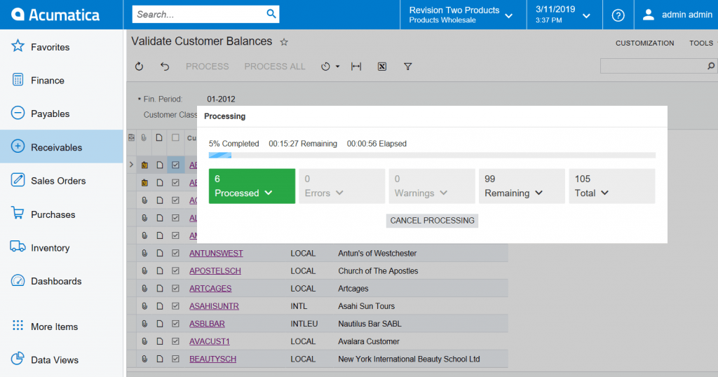 Acumatica 2019 R1 - Progress bar