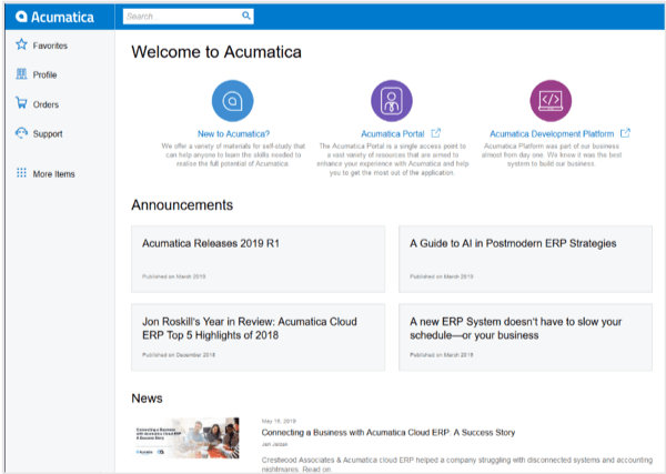 Welcome to Acumatica dashboard.