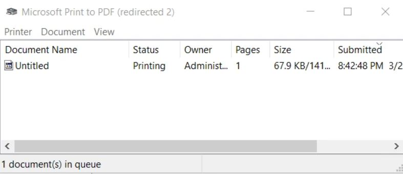 Verify that a test document is correctly added to the printer queue