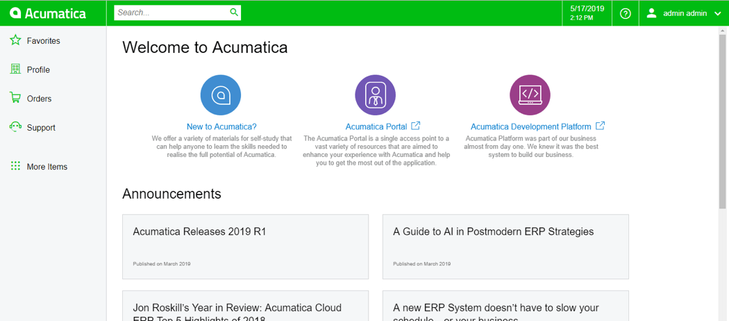 Welcome to Acumatica - Announcements.