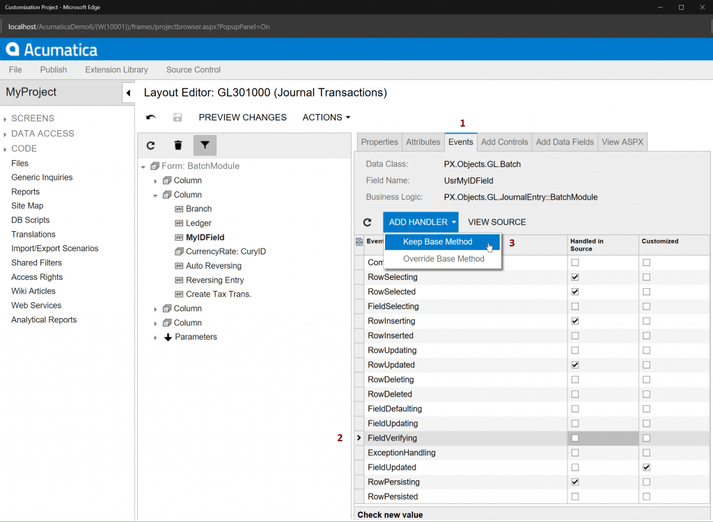 Cloud ERP Dashboard - Add Handler Section - Keep Base Method