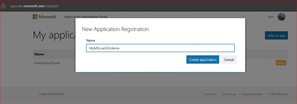 New Application Registration.