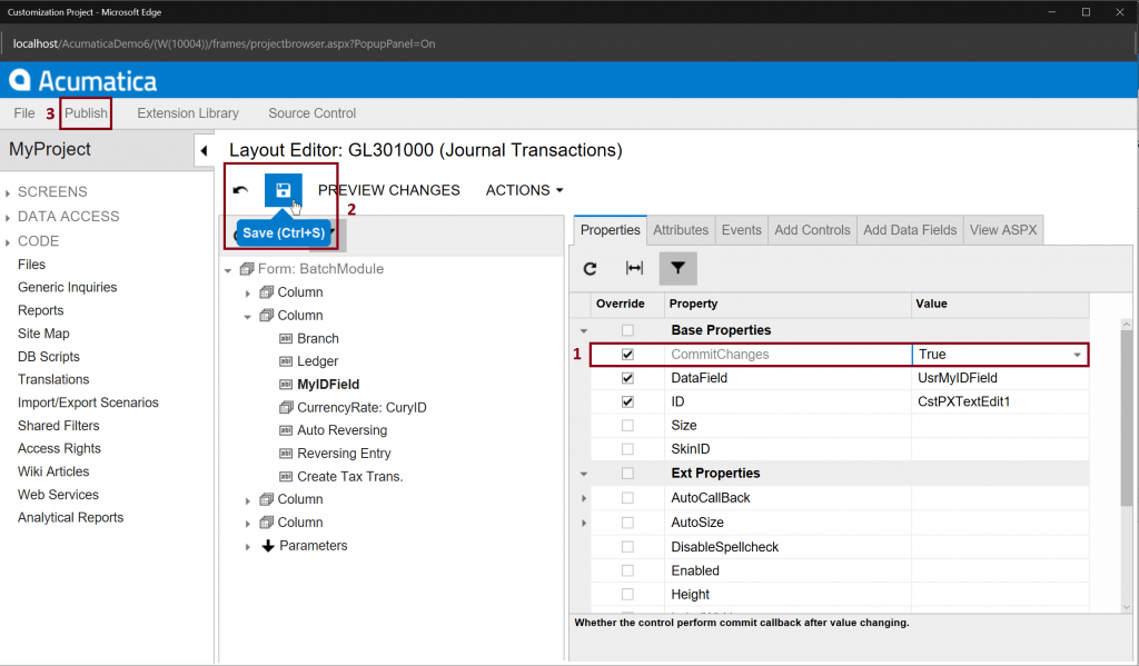 Customization Project Steps - Properties - Publish