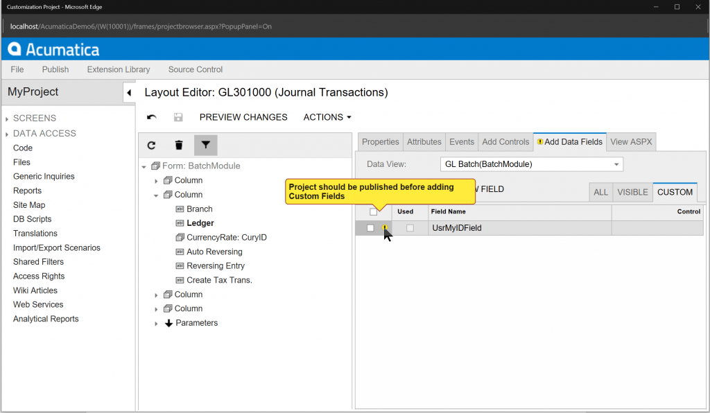 Acumatica Cloud ERP Dashboard - Batch Module