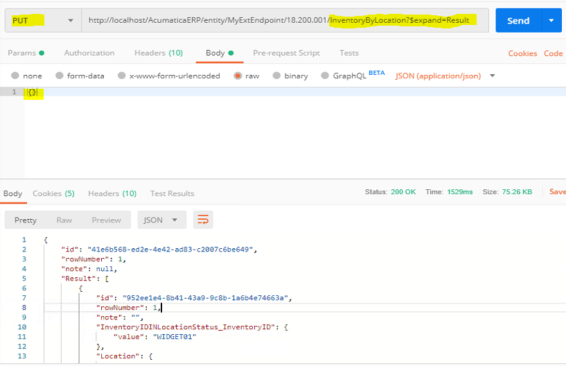 InventoryByLocation, adding a query parameter “$expand=Result.