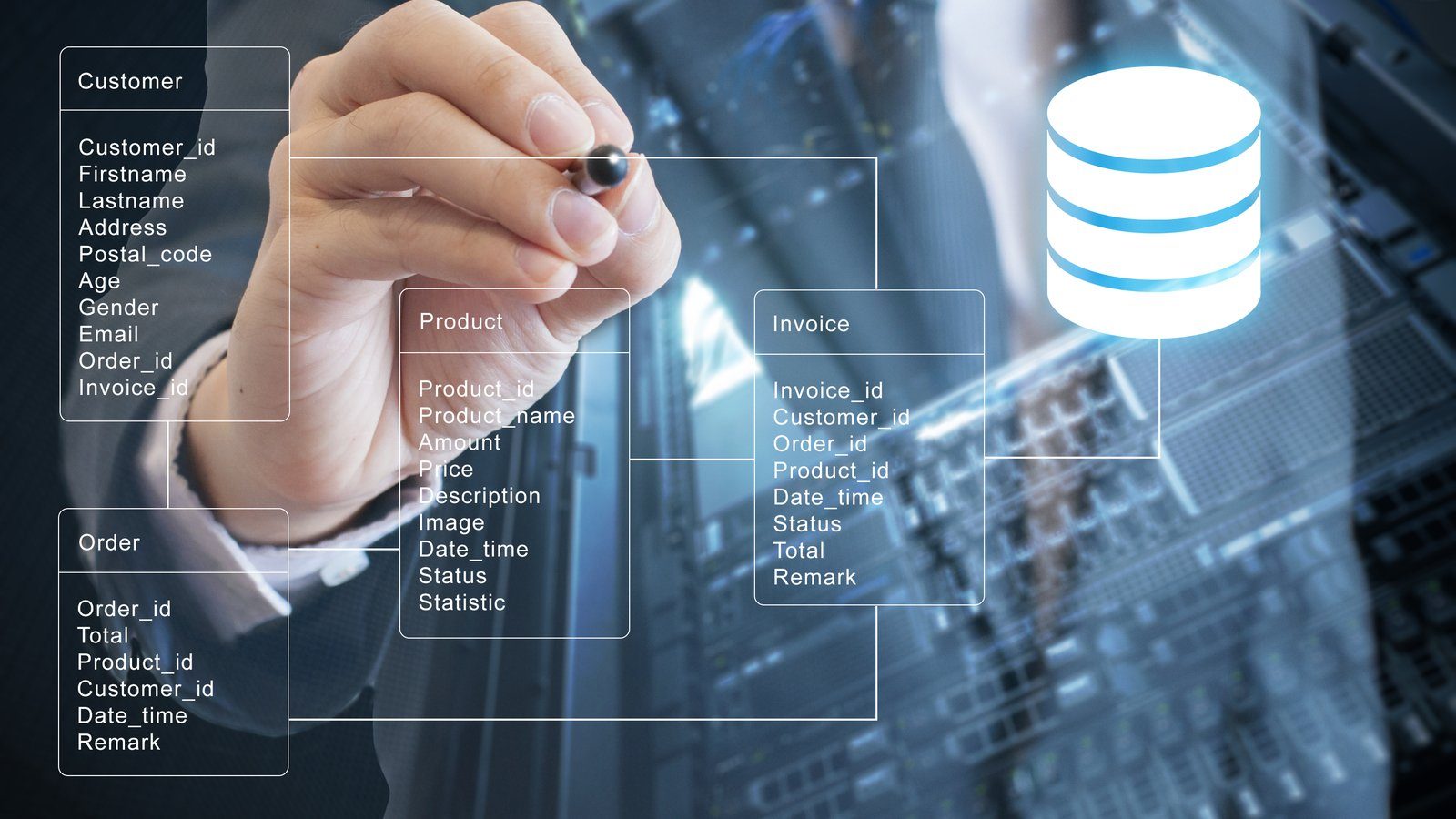 Data - Customer - Order - Product - Invoice.