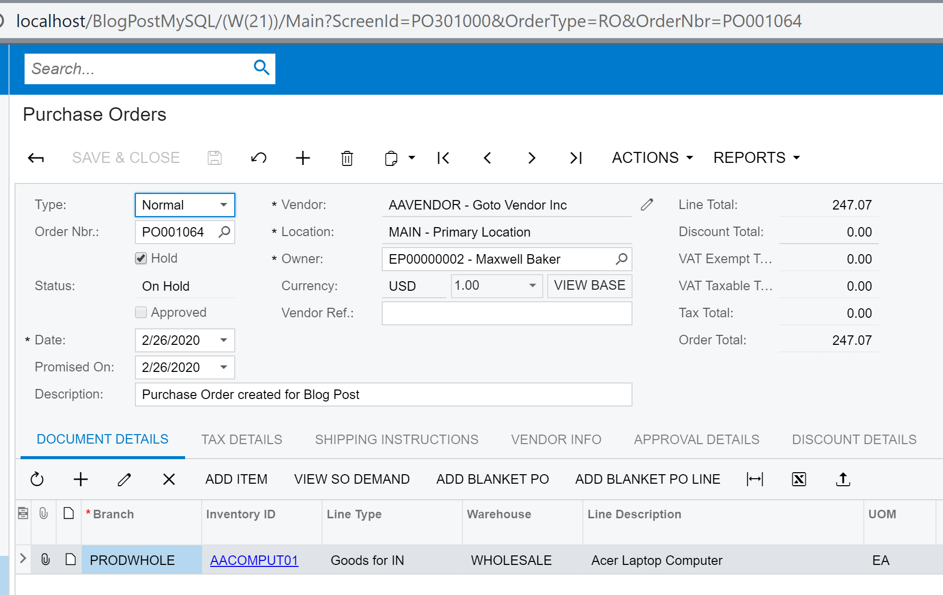 Data imported in Instance B.