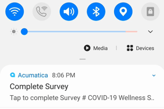 When Acumatica sent the survey, the recipient receives the notification on the phone.