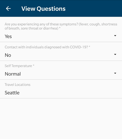The following screen lists the questions the users needs to answer.