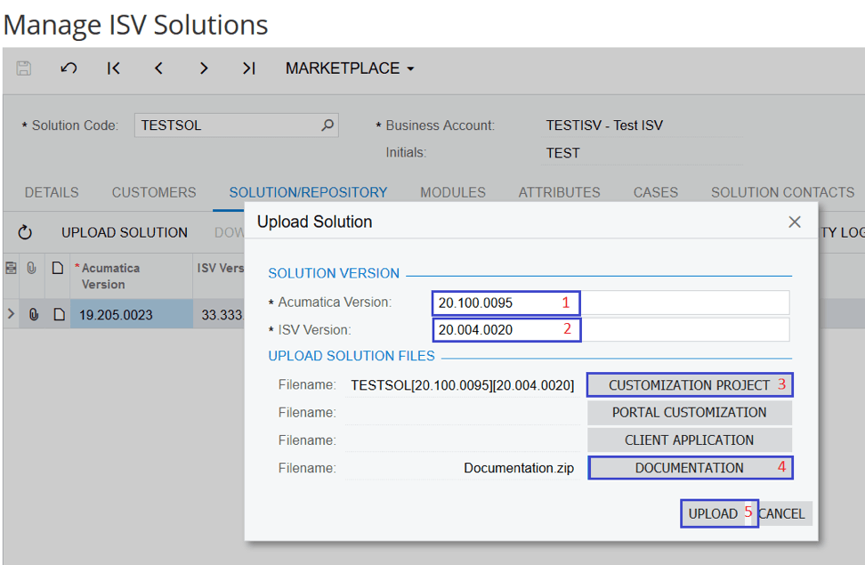 Solution/Repository Tab and Upload Solution section.
