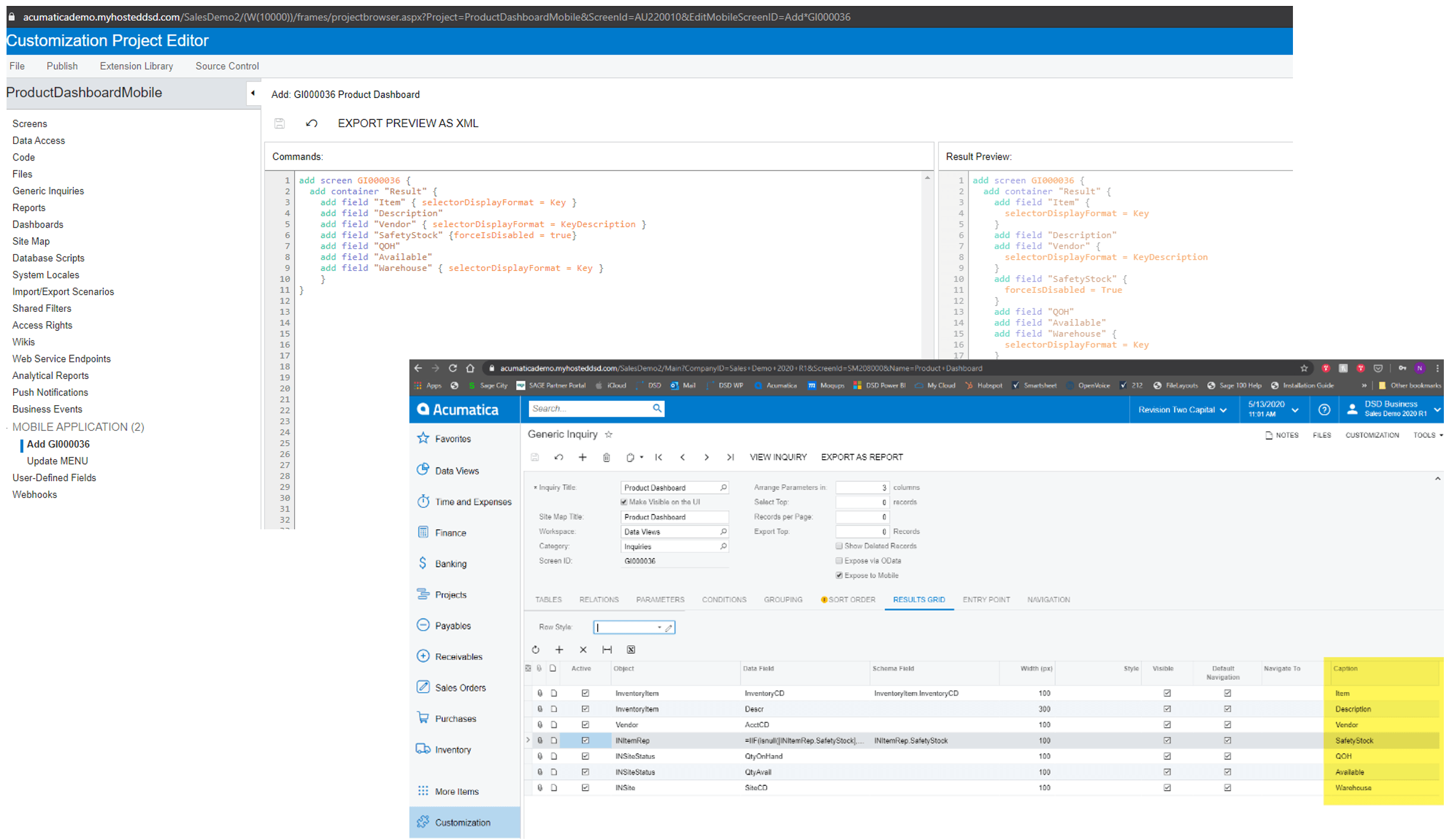 Acumatica Dashboard Editor