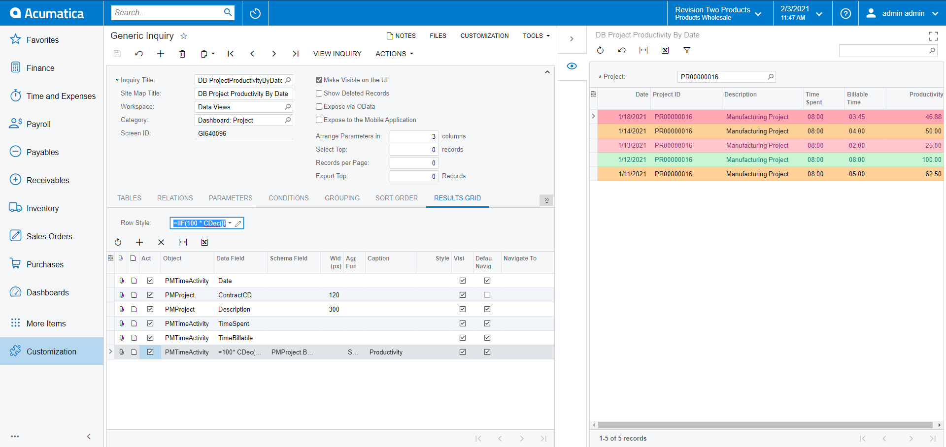 SS06-GI How to use Acumatica Generic Inquiry Row Styles with Aggregated Values