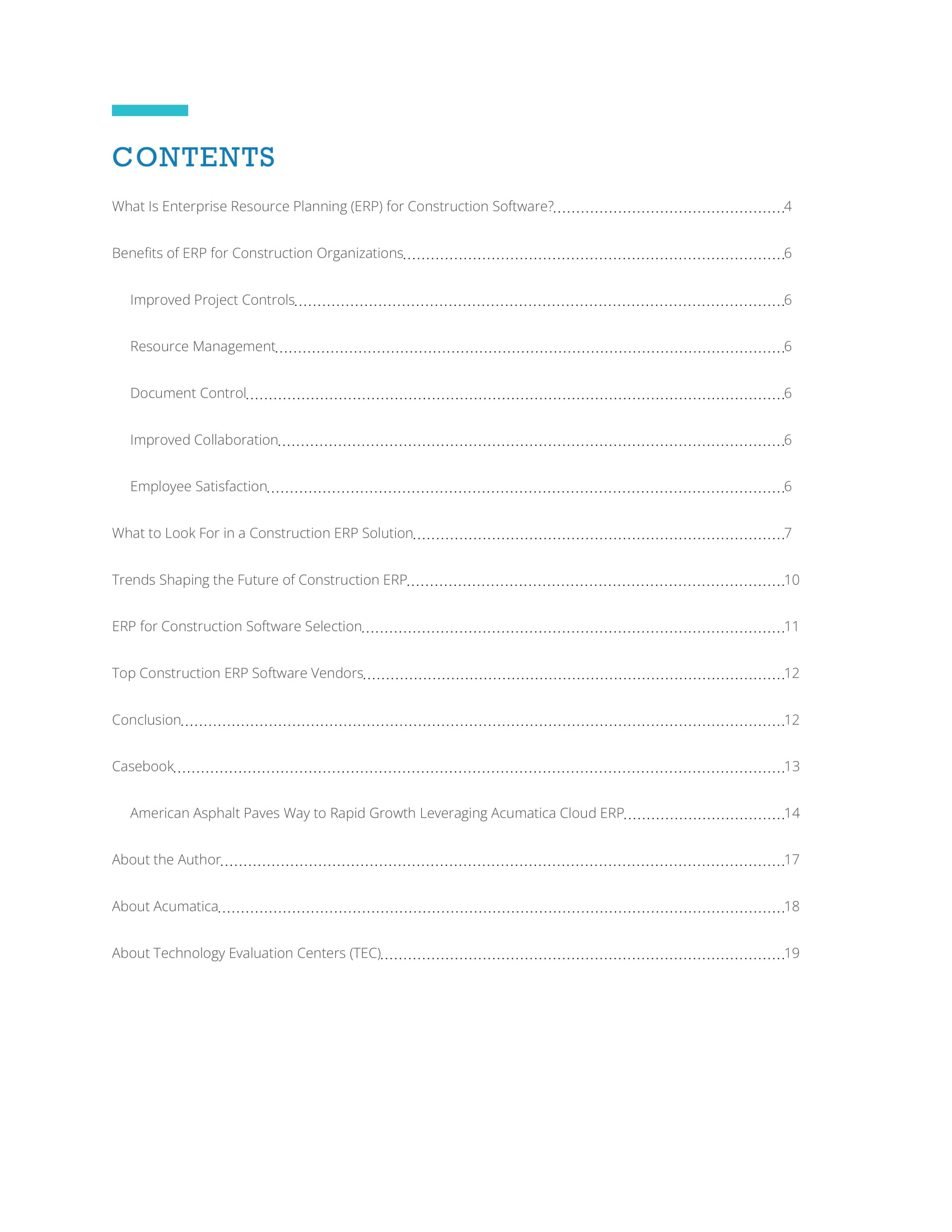 The ERP Software for Construction Industries Buyer’s Guide by Technology Evaluation Centers (TEC) features Acumatica., page 2