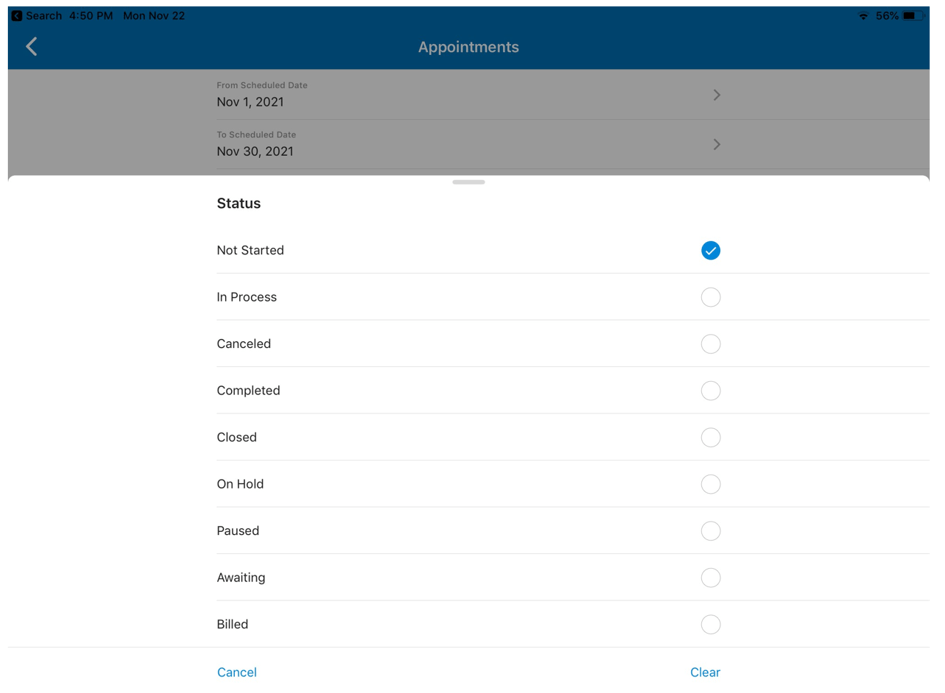 Adding a Status to the Acumatica Mobile App Filter for Field Service
