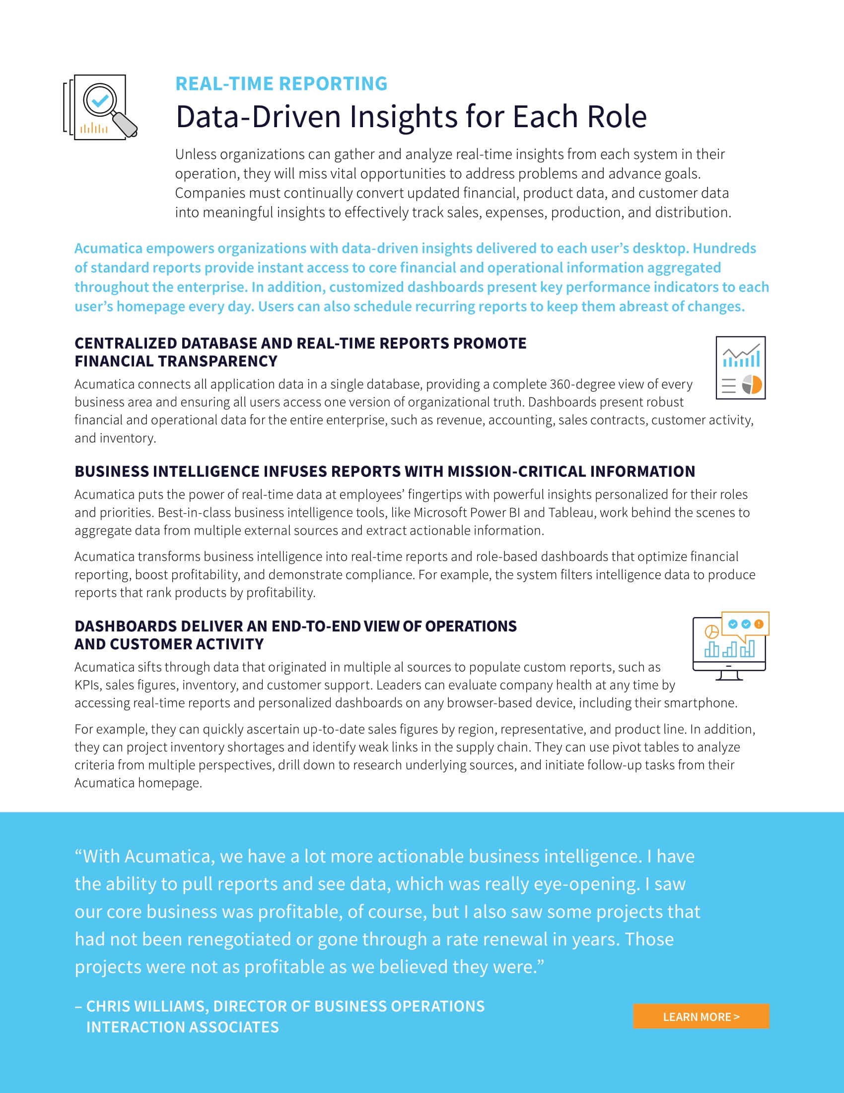 Données brutes + Analyse d’affaires intégrée + Acumatica = Rapports et renseignements en temps réel, page 1