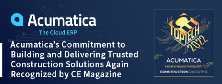 L’engagement d’Acumatica à construire et à fournir des solutions de construction de confiance est à nouveau reconnu par le magazine CE