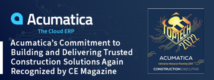 L'engagement d'Acumatica dans la création et la fourniture de solutions fiables pour la construction est à nouveau reconnu par CE Magazine