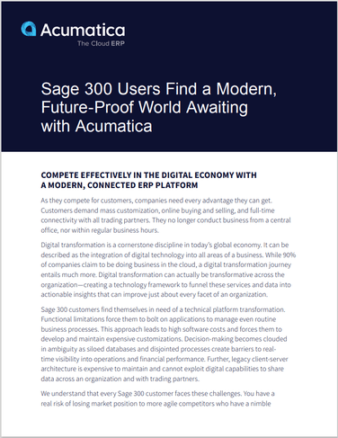 La migration de Sage 300 vers Acumatica se poursuit