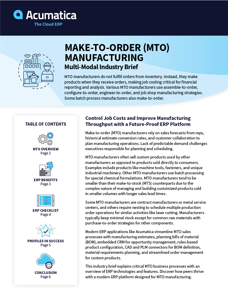 Simplify Multi-Modal Make-to-Order Manufacturing with an Industry-Specific ERP Solution