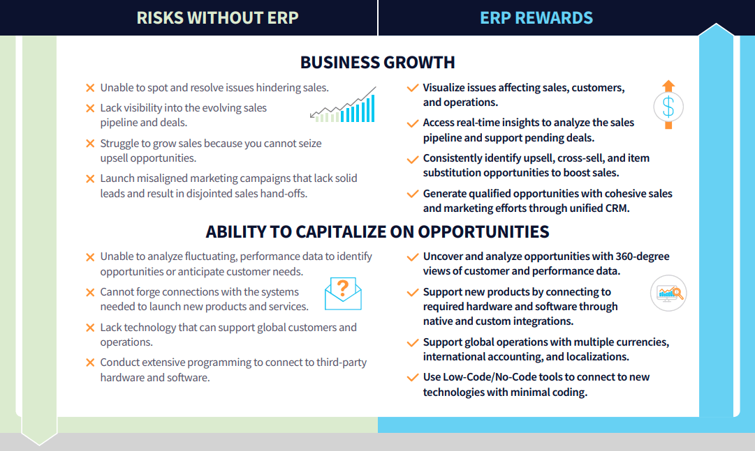 Table representing ERP Implementation Risks and Rewards