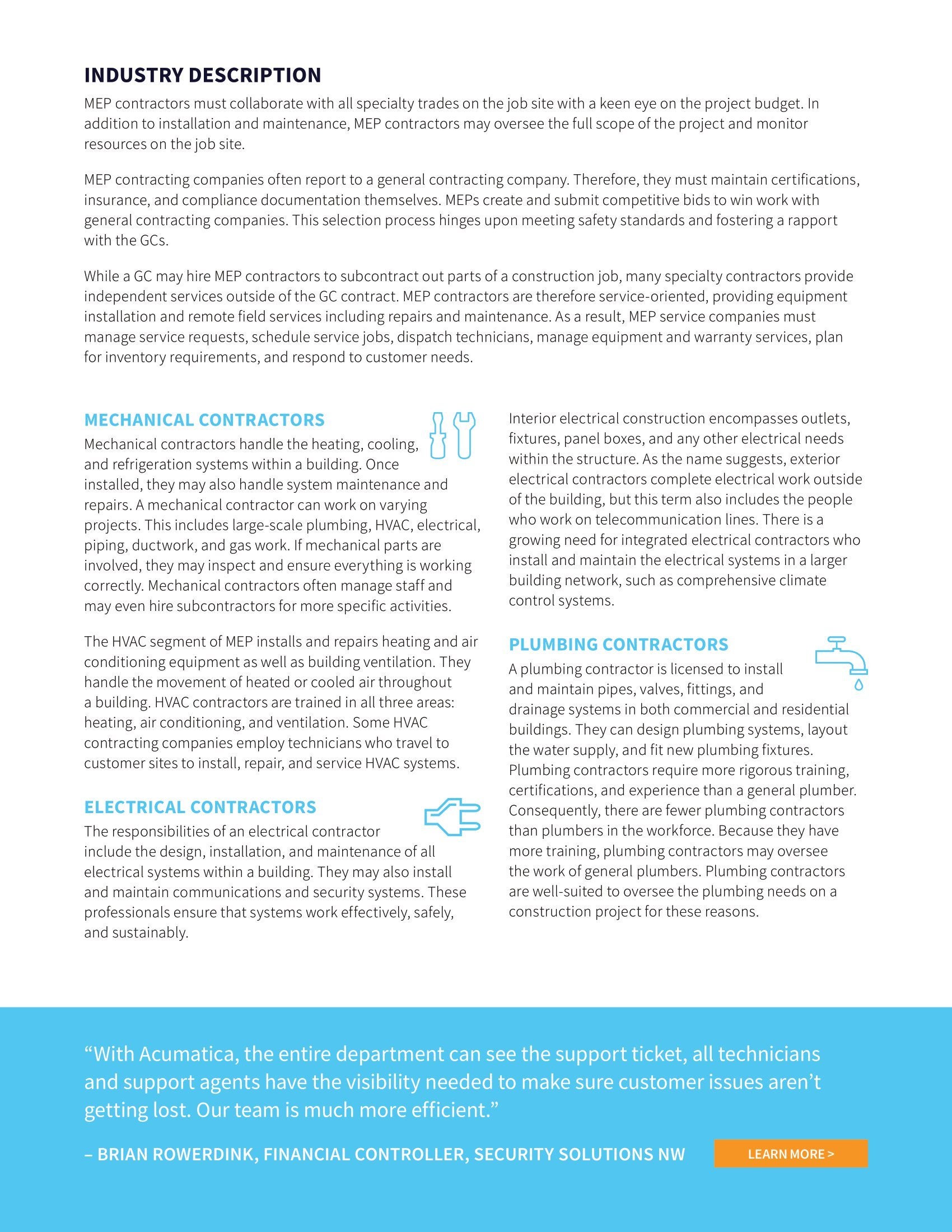 Why Mechanical, Electrical, and Plumbing (MEP) Specialty Contractors Should Implement Acumatica Construction Edition, page 2