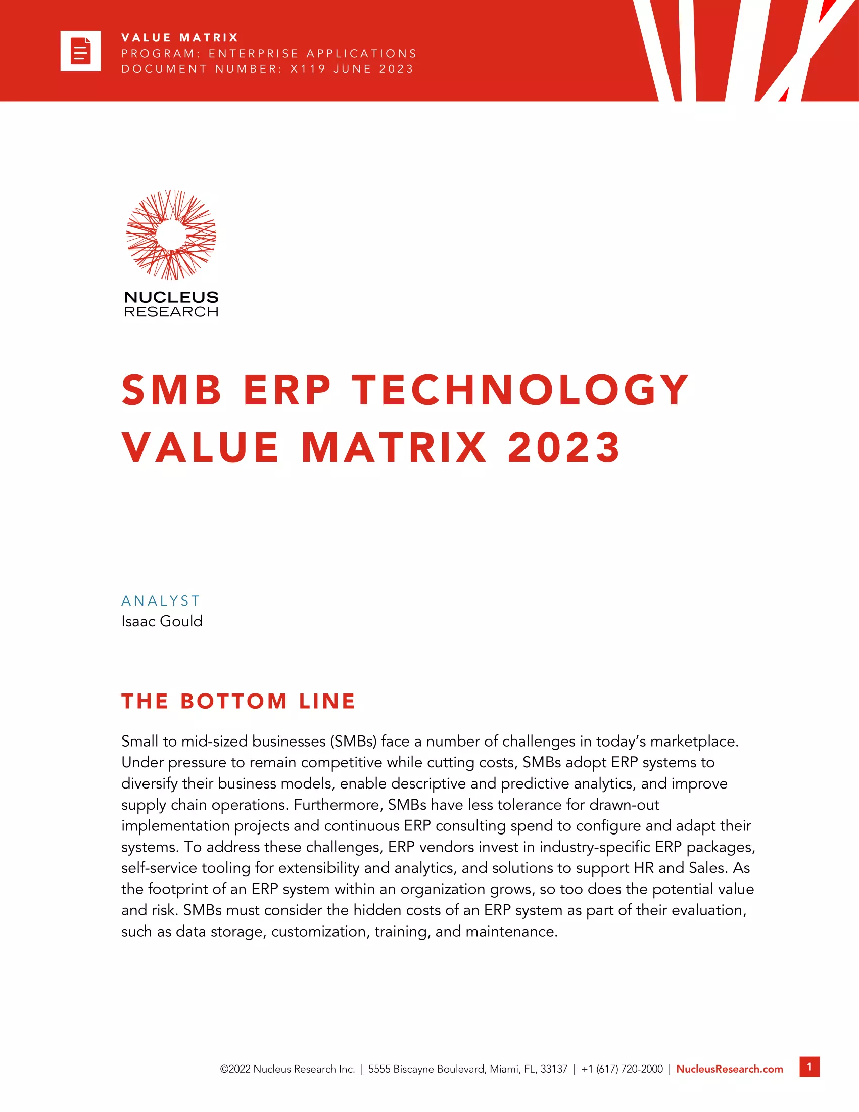 Acumatica Secures Leadership Ranking in the Nucleus Research SMB Value Matrix Report for Second Year in a Row, page 0