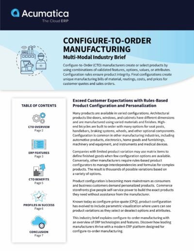 La fabrication configurée sur commande d’Acumatica