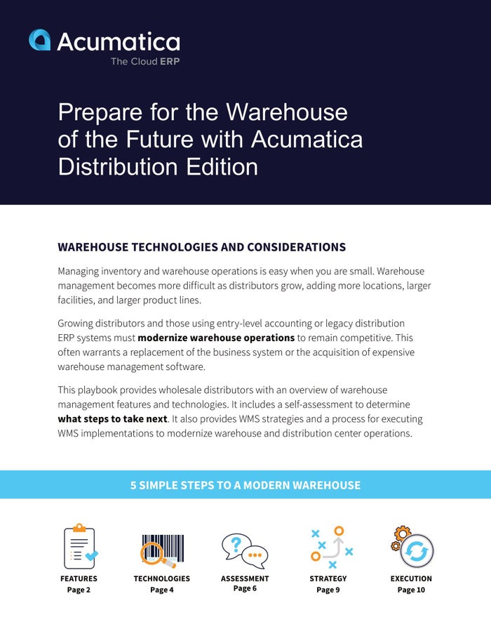 Acumatica Warehouse Management Overview Guide.pdf ERP Playbook for the Modern Warehouse | Acumatica Cloud ERP