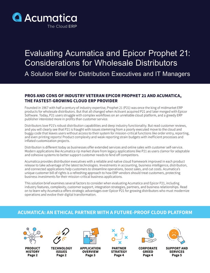 Distributeurs en gros : Découvrez les avantages et les inconvénients d’Acumatica et d’Epicor Prophet 21