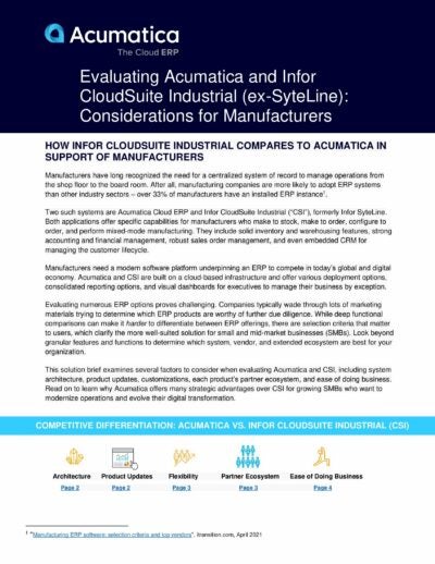 Acumatica vs. Infor CloudSuite Industrial : Passer au crible les différences pour les industriels