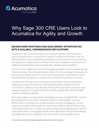 Why Construction Companies Are Moving From Sage 300 CRE to Acumatica