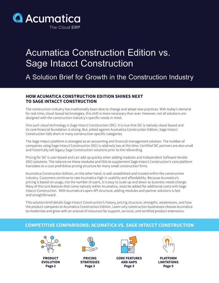 Explore Sage Intacct Construction Limitations and Acumatica Construction Edition Benefits