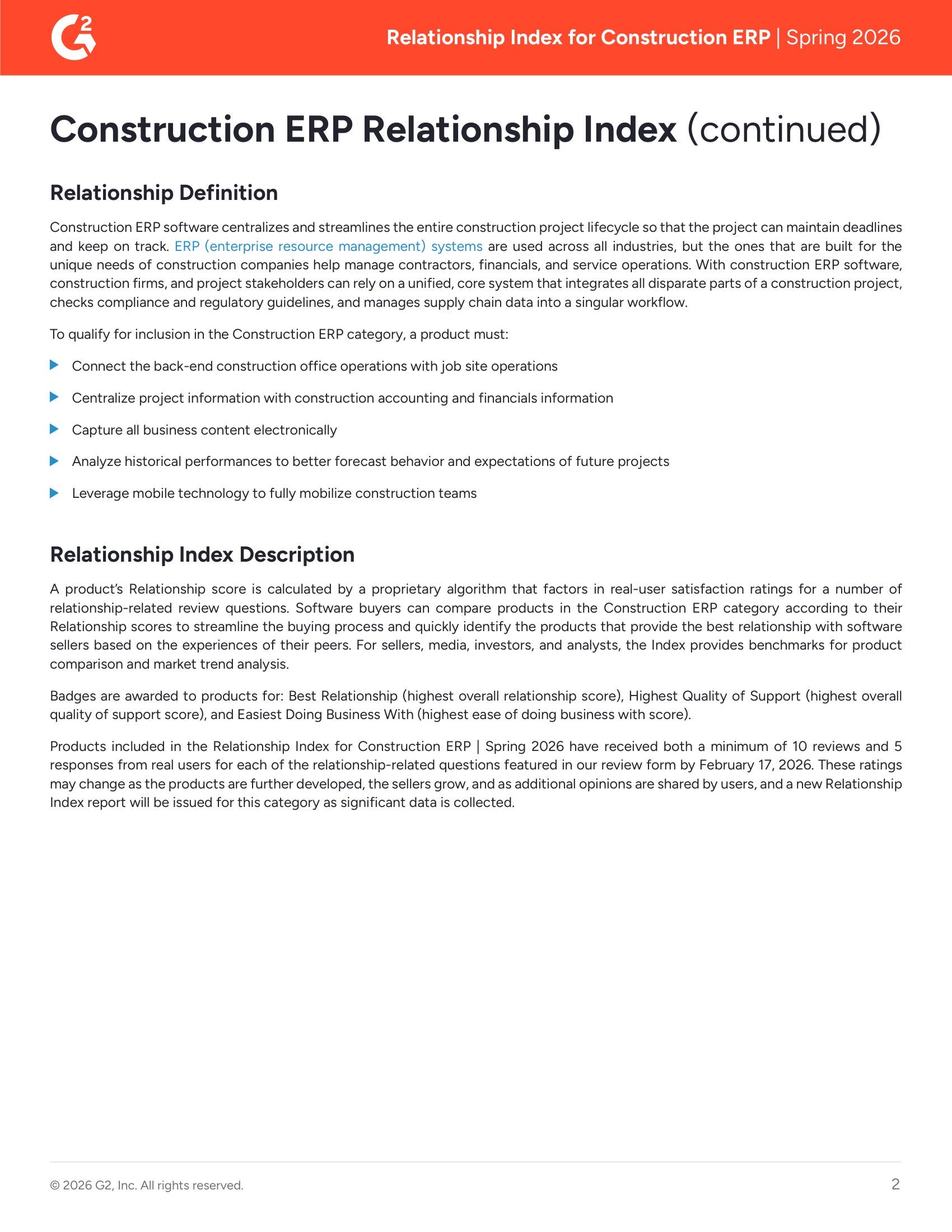 G2 Construction ERP Relationship Index, page 1