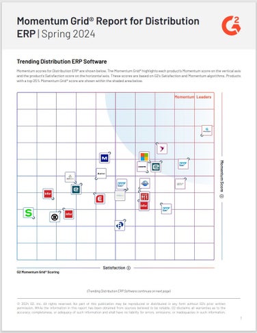 G2 Momentum Grid® Report for Distribution ERP | Spring 2024