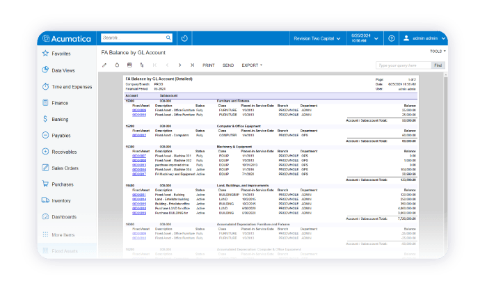 Screenshot of the Acumatica product to show intercompany accounting capabilities of Acumatica in comparison to QuickBooks