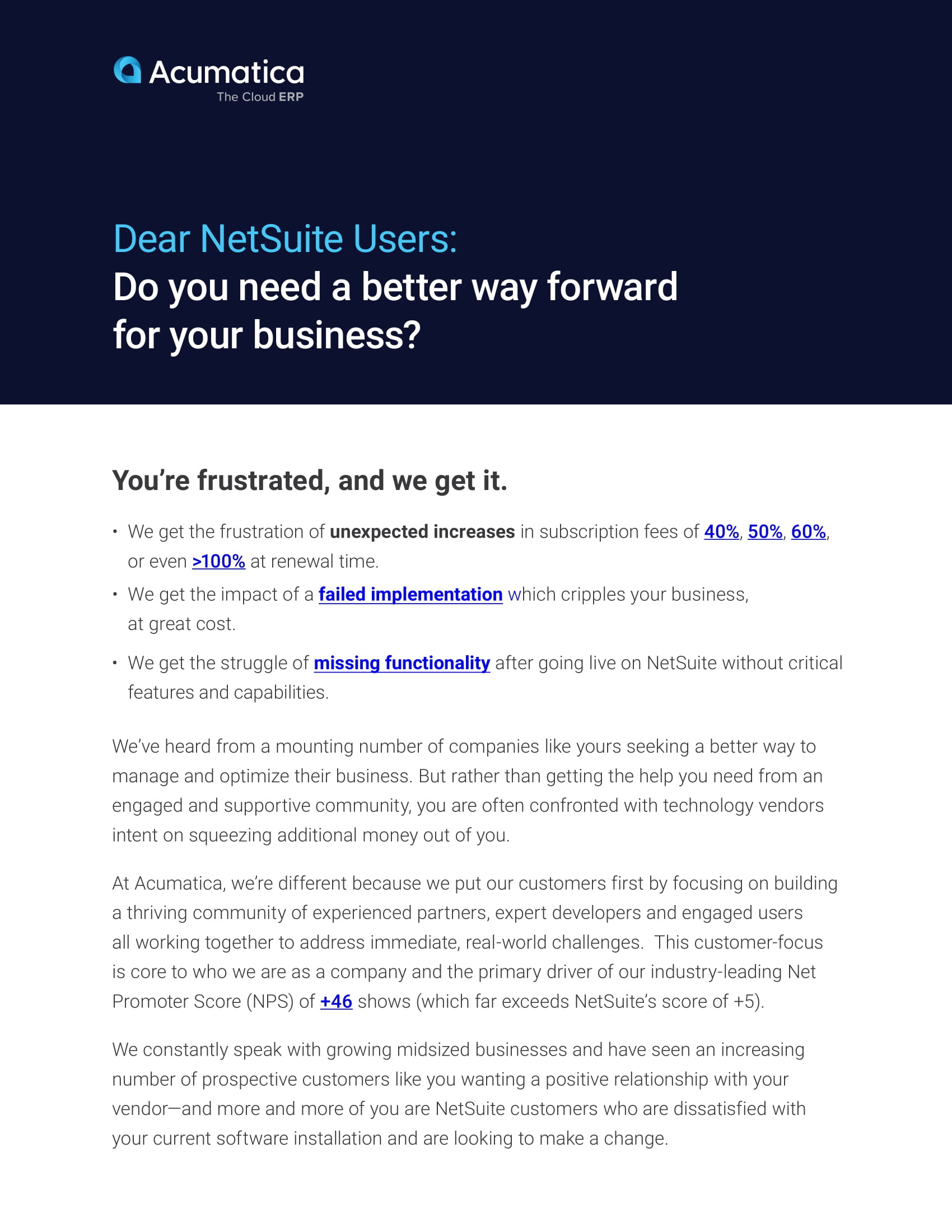 Switching from NetSuite to Acumatica