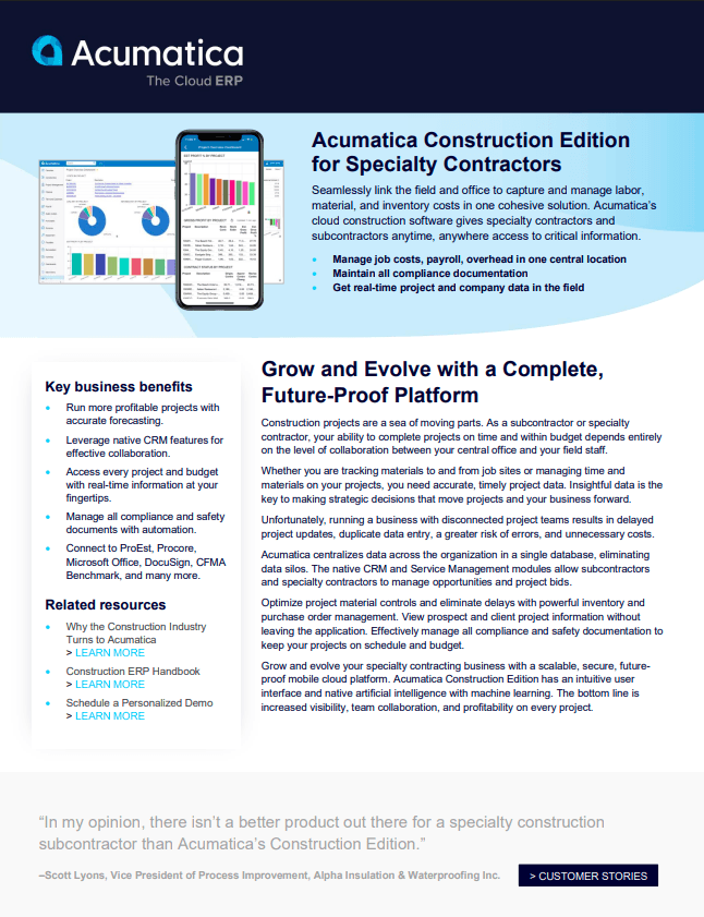 Subcontractor ERP Data Sheet