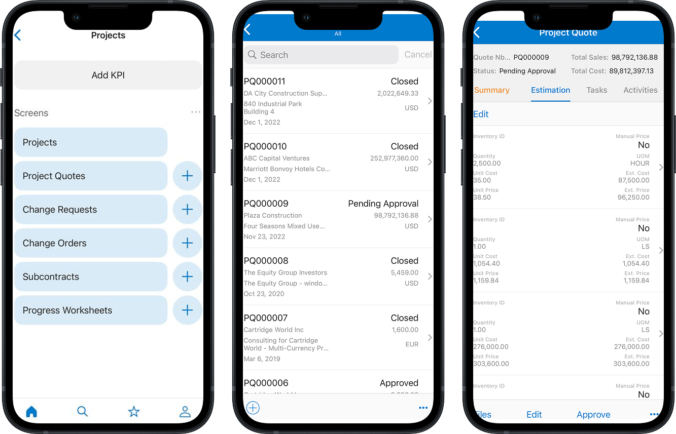 Screenshot of the Acumatica product to show Mobile App and Remote Access capabilities of Acumatica in comparison to QuickBooks
