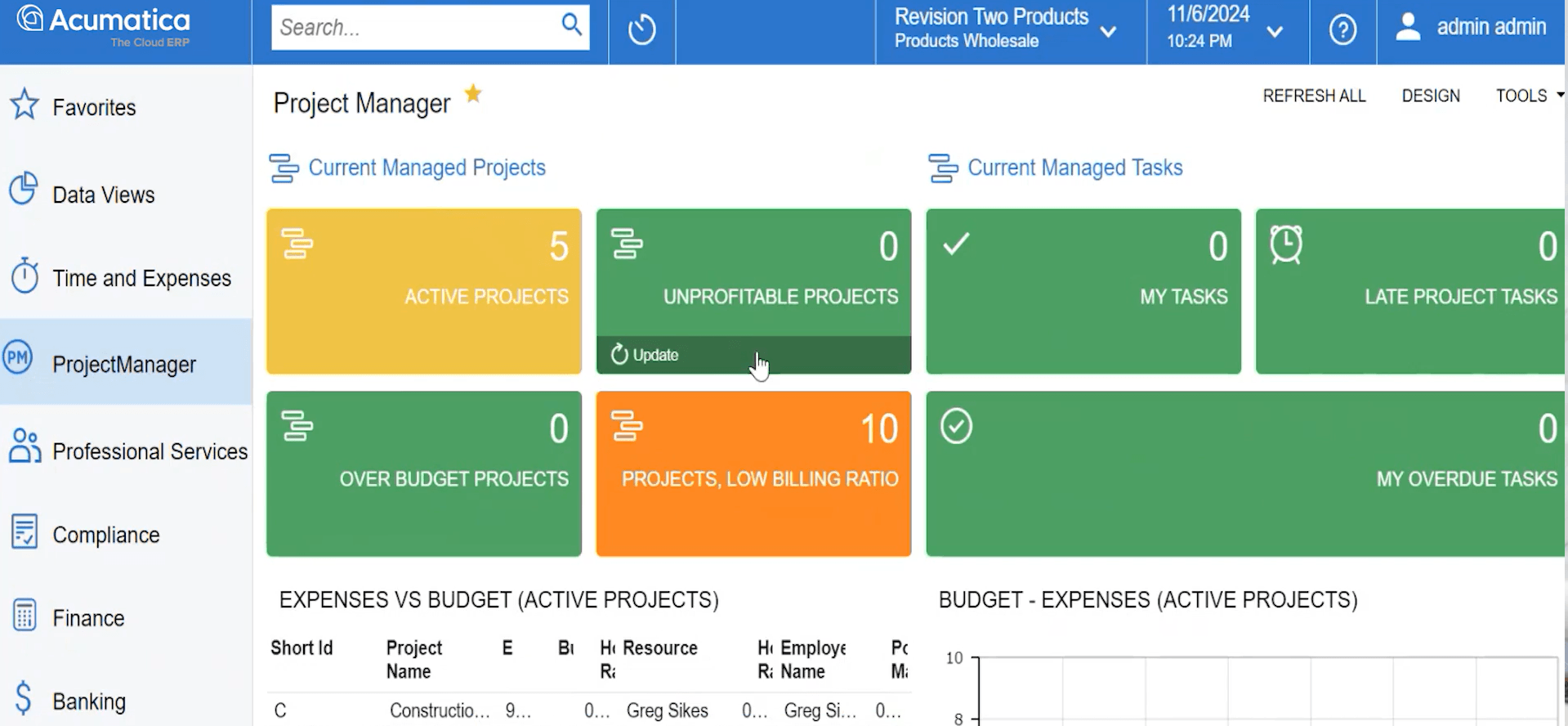Screenshot of the Acumatica Project Accounting