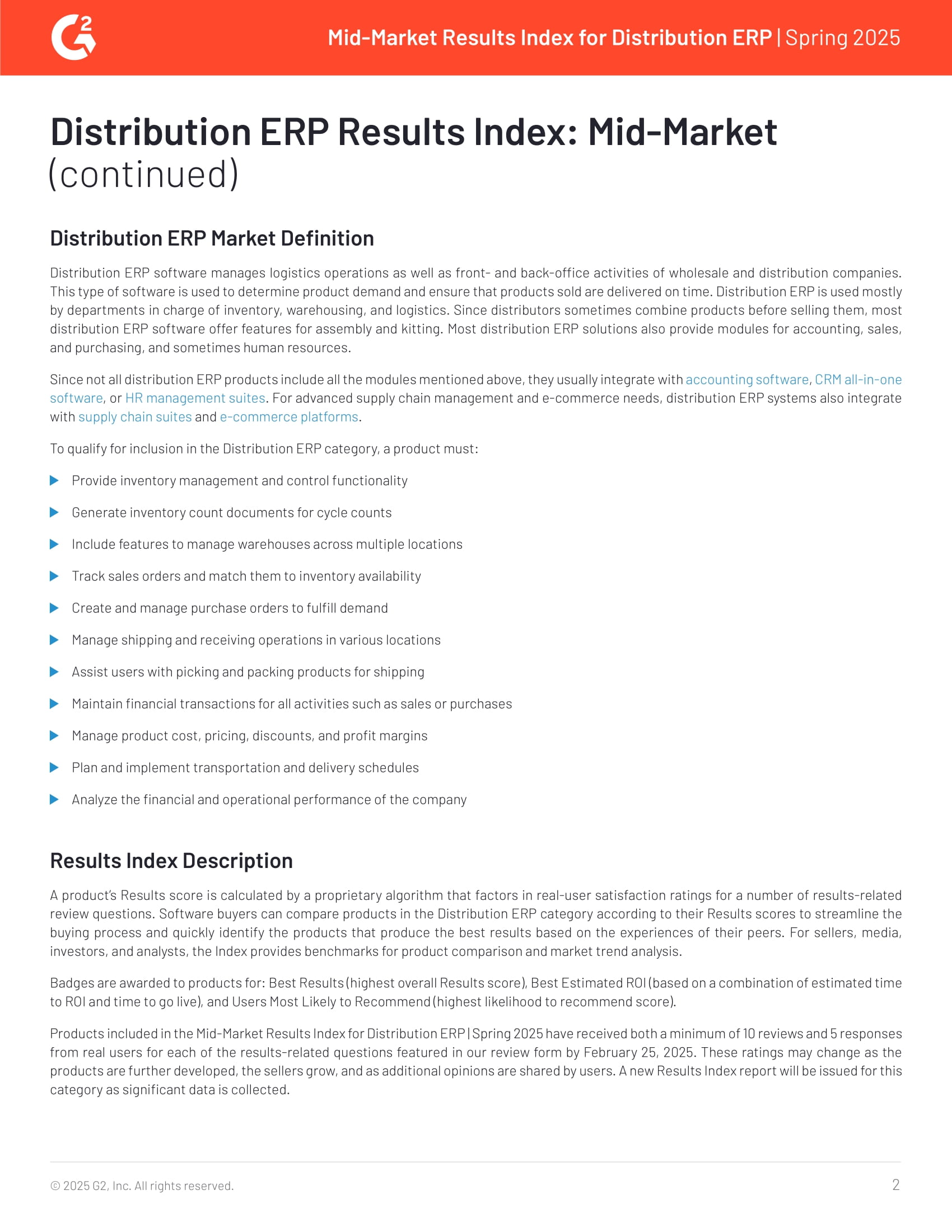 Top Mid-Market Distribution ERP Solutions Ranked for Customer Results in G2’s 2025 Report, page 1