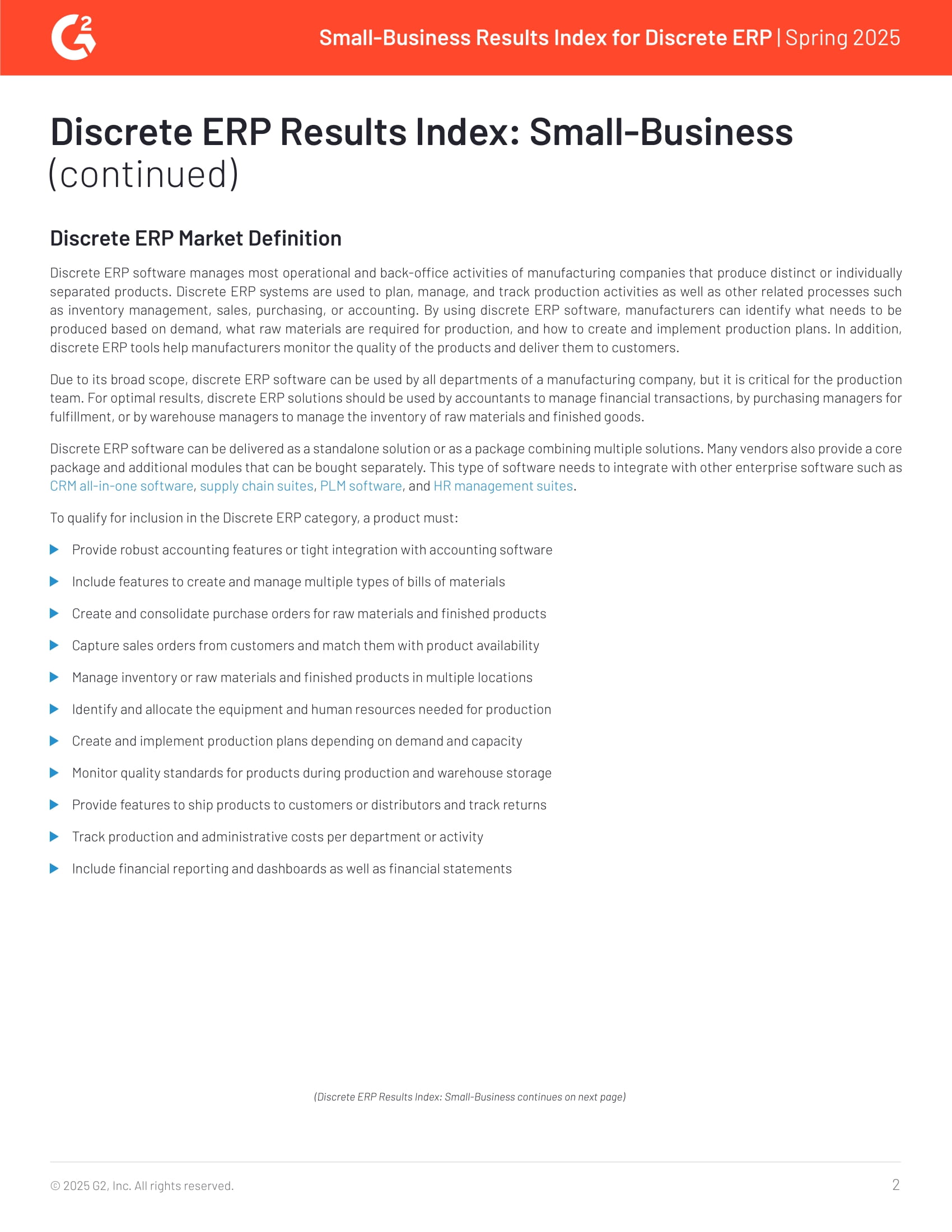 Top-Ranked Small-Business Discrete ERP Solutions in G2’s 2025 Results Index, page 1