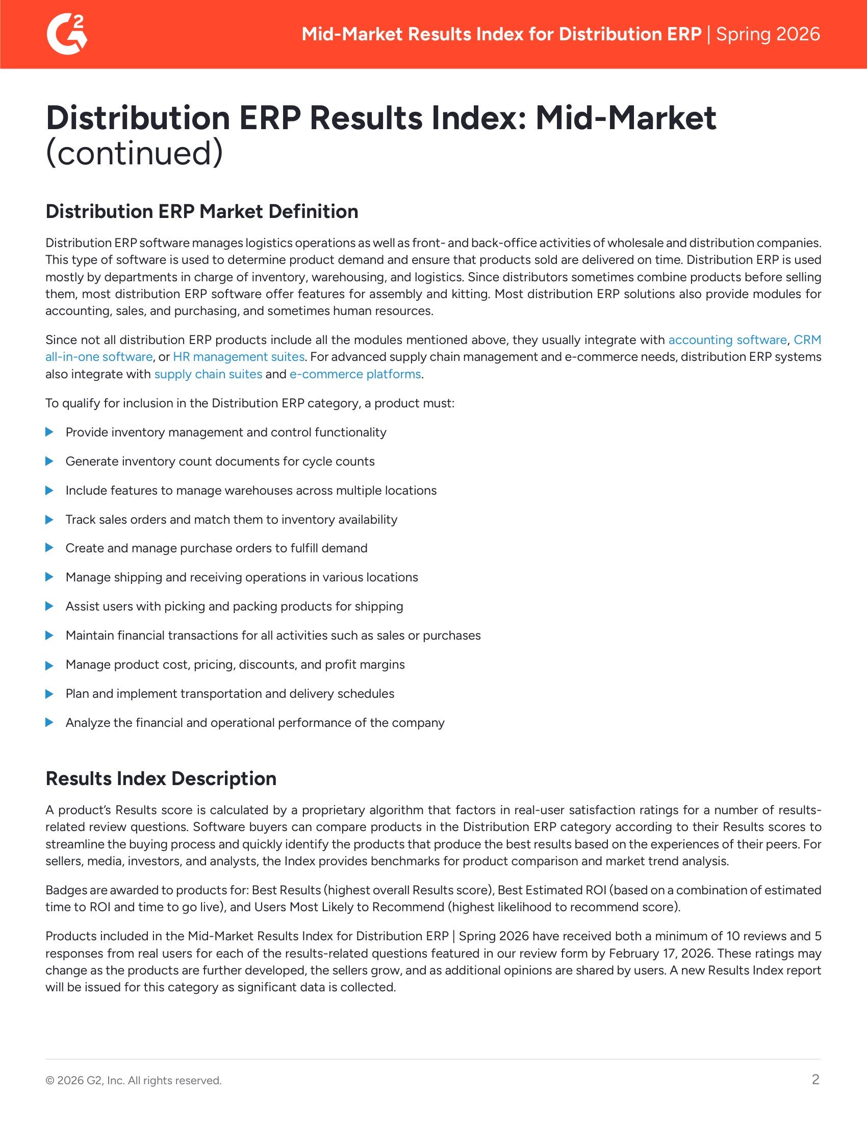 Top Mid-Market Distribution ERP Solutions Ranked for Customer Results in G2’s Spring 2026 Report, page 1