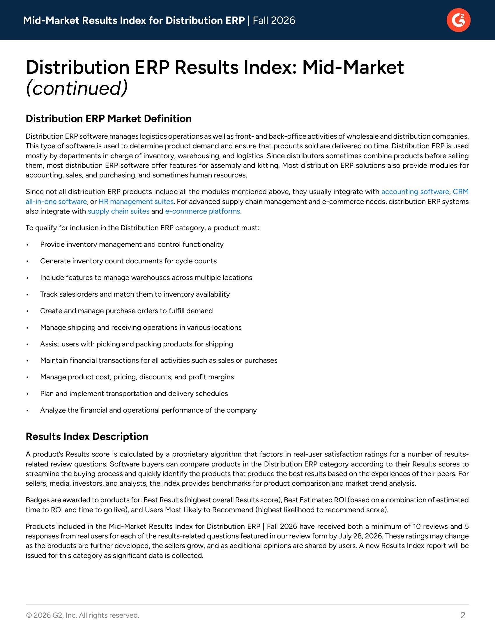 Top Mid-Market Distribution ERP Solutions Ranked for Customer Results in G2’s Fall 2026 Report, page 1
