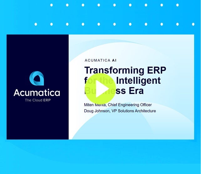 Imagen de fondo de un vídeo que representa el seminario web a la carta sobre AI Transforming ERP for the Intelligent Business Era (La IA transforma el ERP para la era de la empresa inteligente).