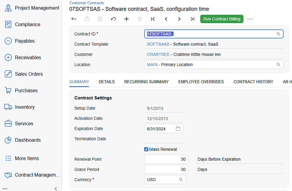 Screenshot of the Acumatica Customer Service