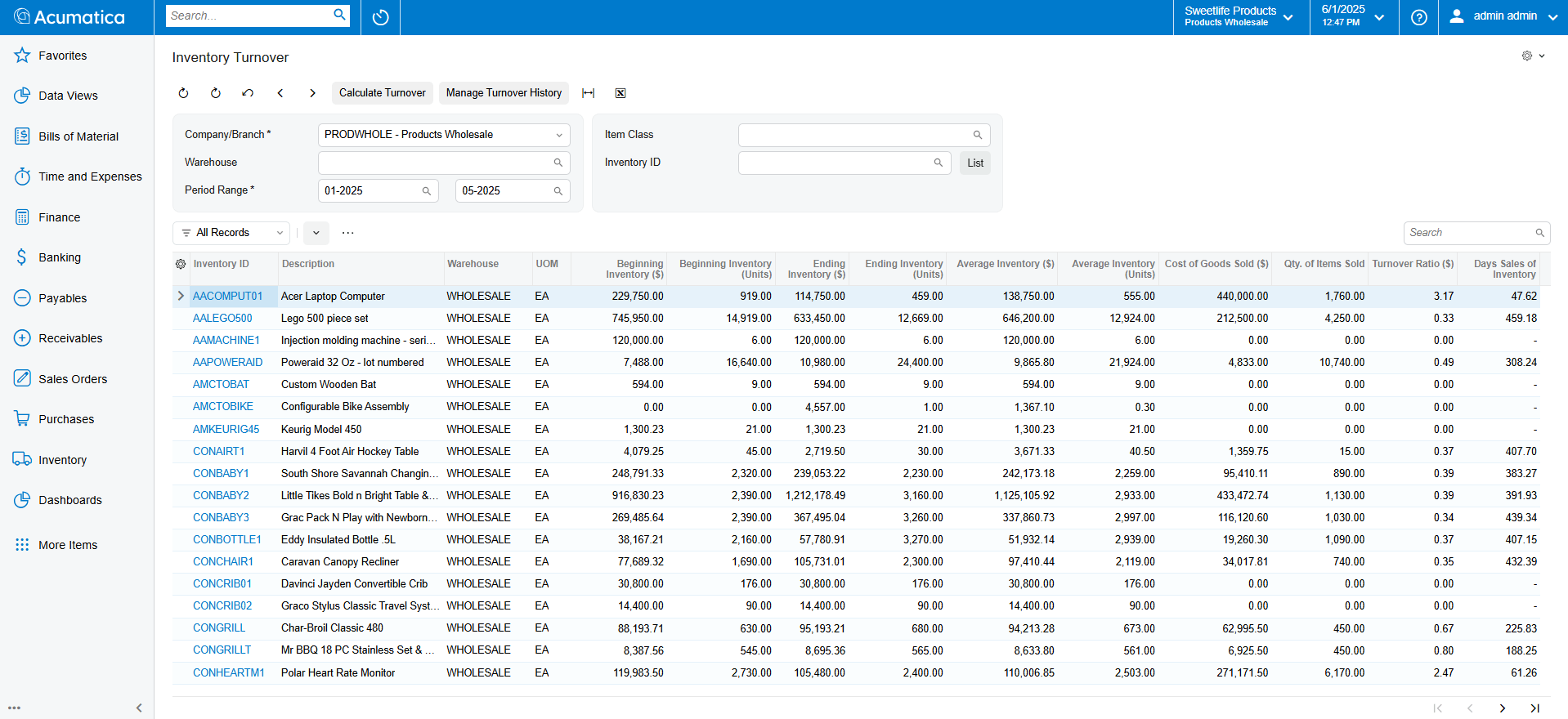 Screenshot of the Acumatica product to show Inventory Management capabilities of Acumatica in comparison to QuickBooks