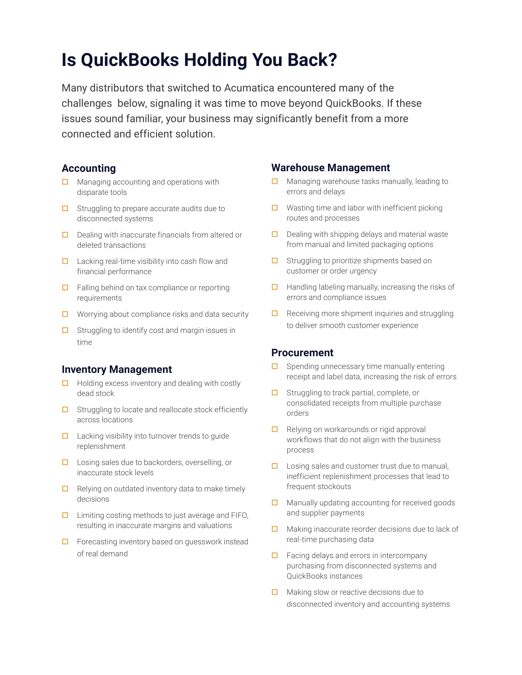 Migration Guide for Distributors Considering a Switch from QuickBooks to Acumatica, page 1
