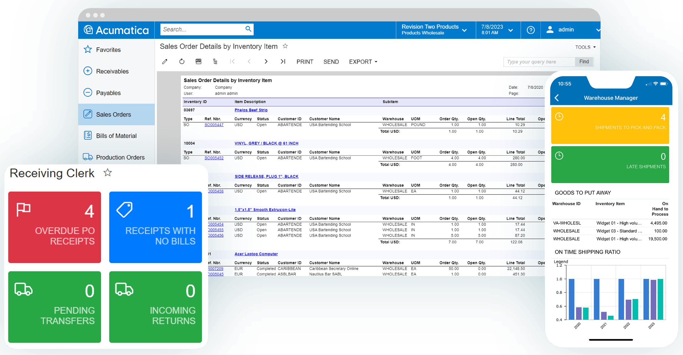 Screenshot of the Acumatica product to show Real-Time Reporting of Acumatica in comparison to QuickBooks