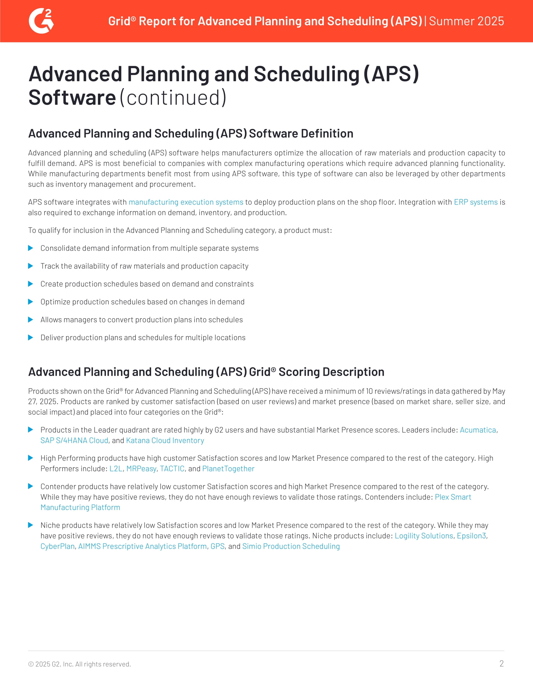 2025 G2 Grid® Report: Top Advanced Planning & Scheduling (APS) Software, page 1
